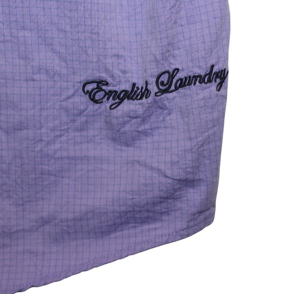 English Laundry Neck Sz 19 Flip Cuff Purple Gingham Check Dress Shirt Clubwear - Picture 12 of 15